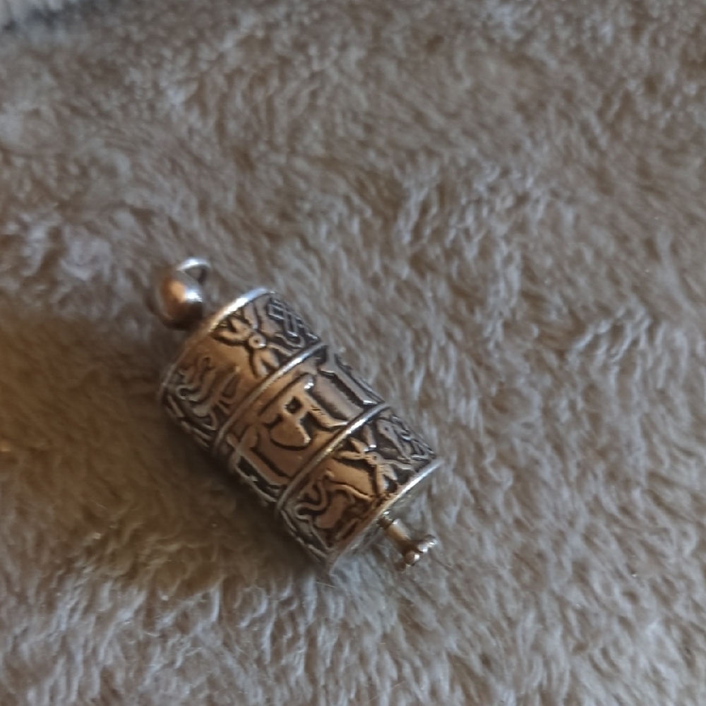 Vtg Sterling Silver Tibetian Prayer Wheel Pendant